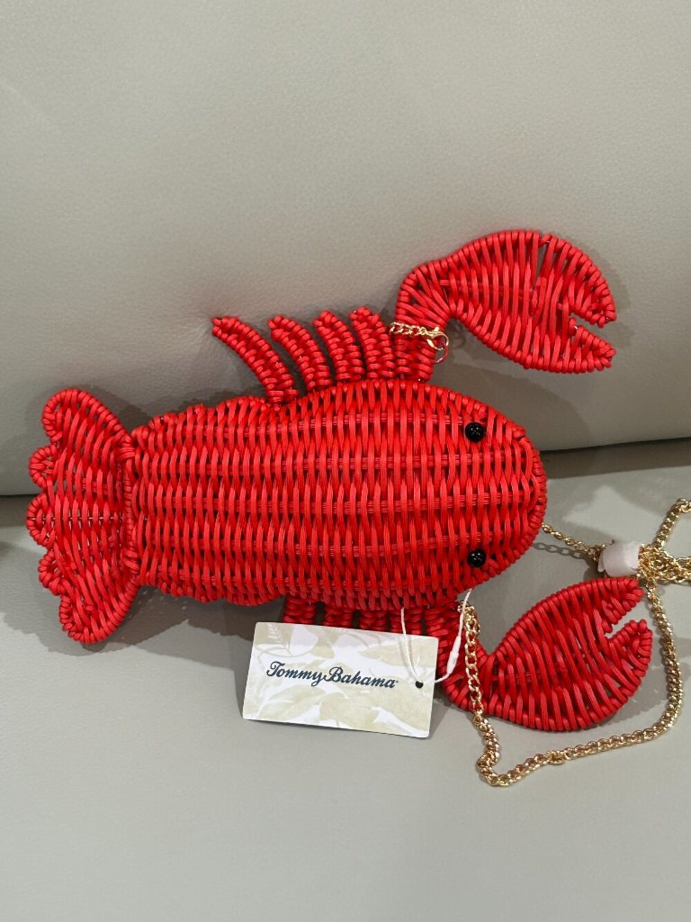 Tommy Bahama Red Woven Straw Wicker Lobster Bag Gold Chain Crossbody Clutch NW